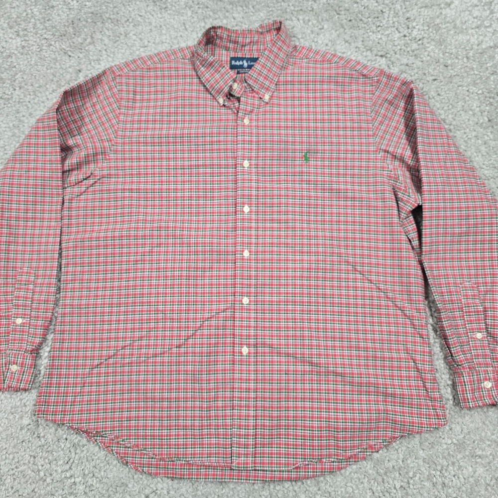 Ralph Lauren Plaid Button Down Shirt Mens XXL Red Green Custom Fit Preppy